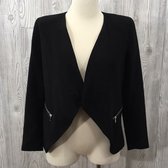 H&M Black Open Front Blazer Jacket Size 8